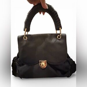 Z Spoke Zac Posen Black Leather Top Handle Bag with Bows